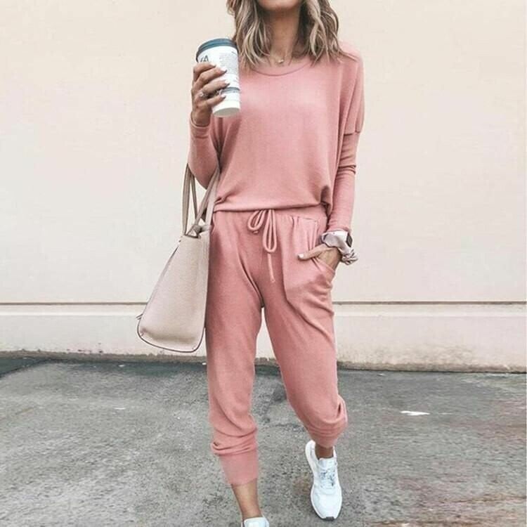 Pink Women's Stylish Two-Piece Top and Trouser Coordinated Set