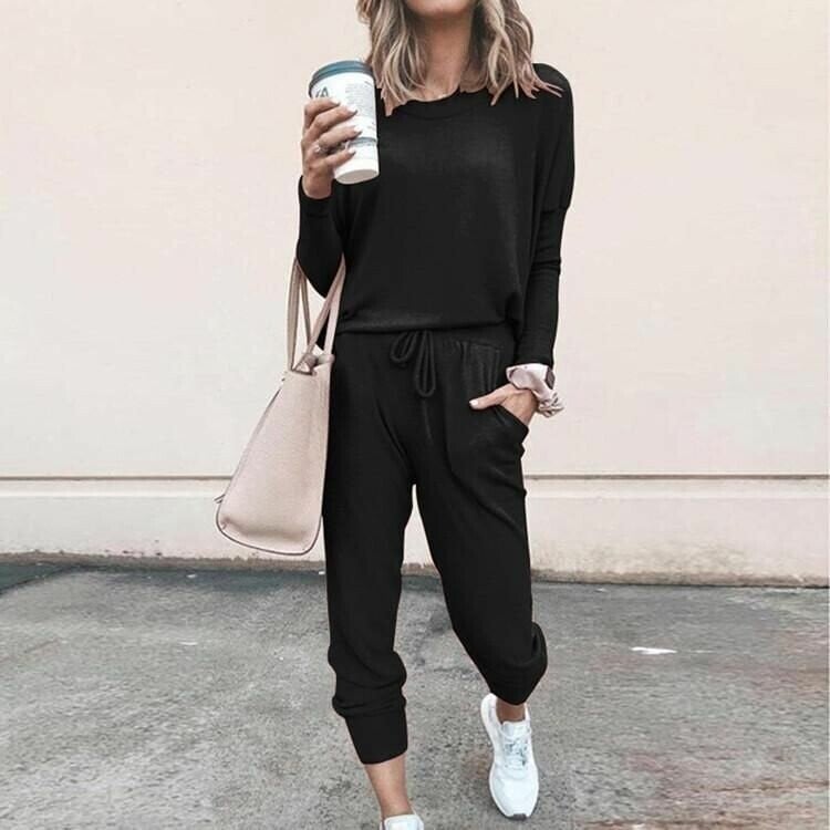 Black Women's Stylish Two-Piece Top and Trouser Coordinated Set
