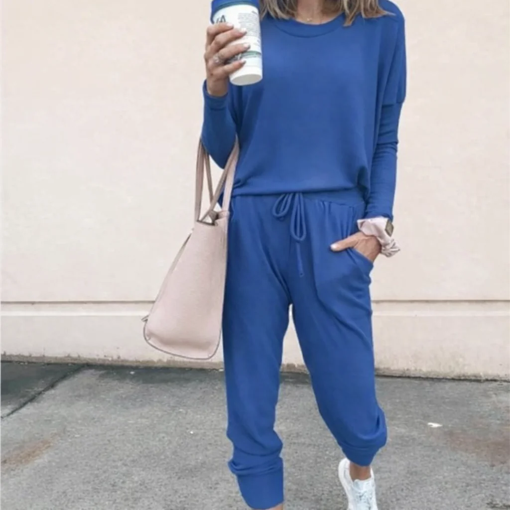 Blue Women's Stylish Two-Piece Top and Trouser Coordinated Set