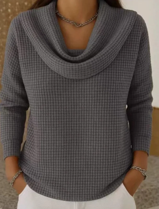 Gray Amber™ – Warm Waffle Sweater with Elegant Waterfall Neckline