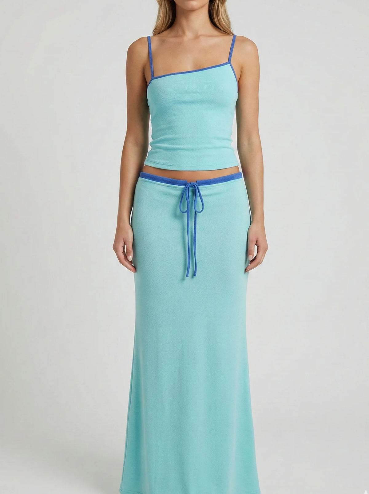 Sky Blue Two Piece Maxi Set – Casual Chic Crop Top and Skirt Set for Women