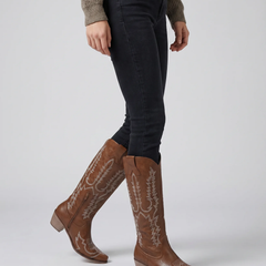 Women's Knee-High Cowboy Boots with Embroidered Design - photo 3
