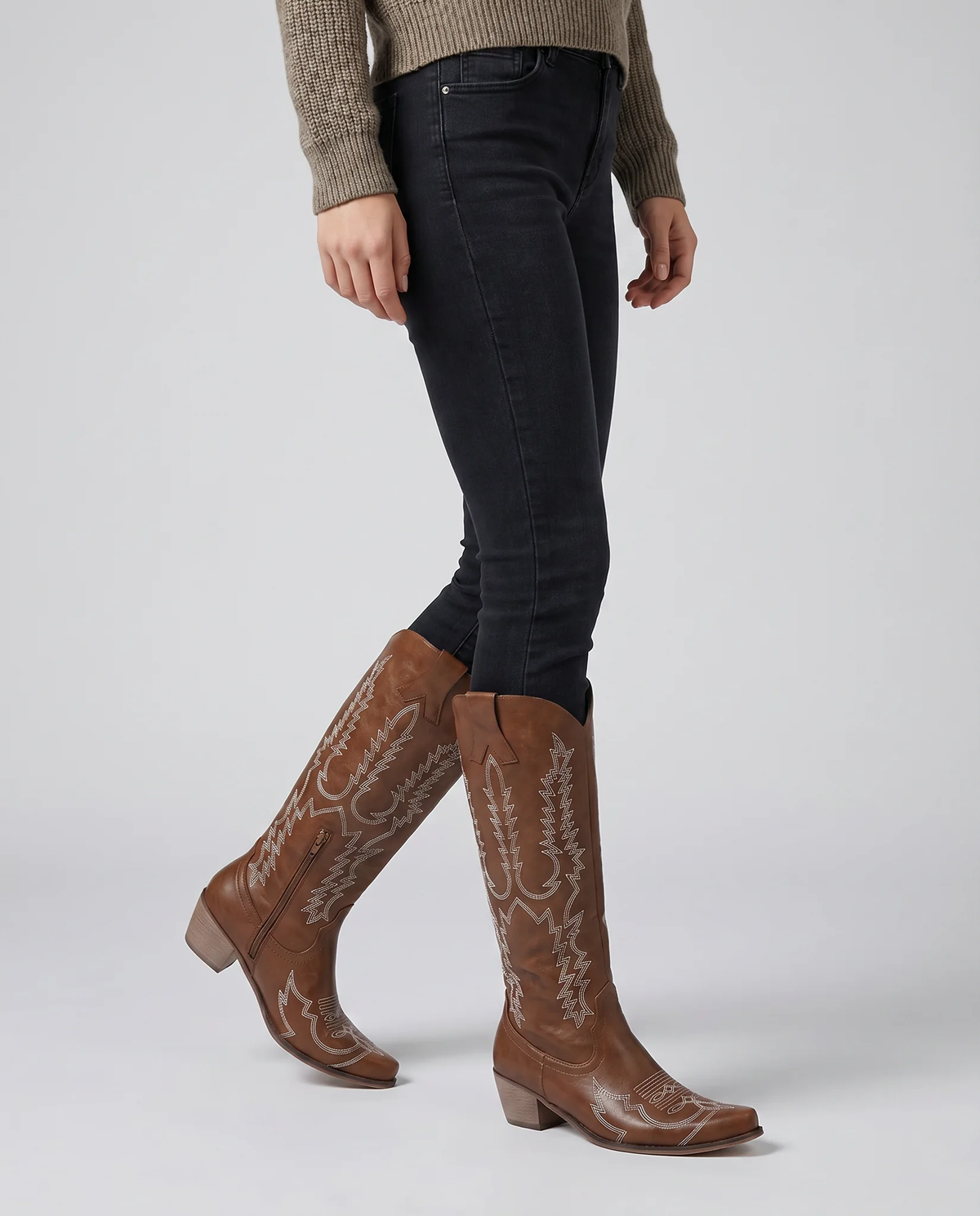 Women's Knee-High Cowboy Boots with Embroidered Design - photo 3