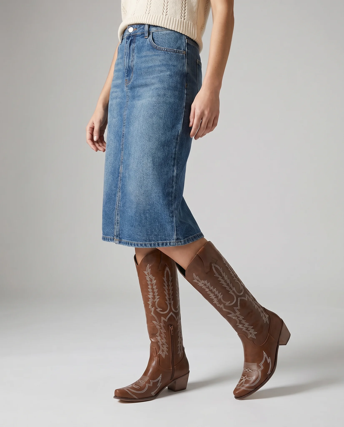 Women's Knee-High Cowboy Boots with Embroidered Design - photo 4