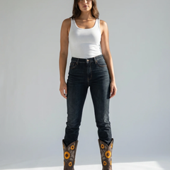 Women's Floral Embroidered Cowgirl Boots with Low Block Heel - photo 3