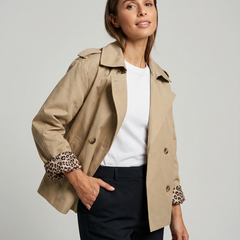 Khaki Leopard Print Trench Coat Women – Chic Casual Layering for Transitional Seasons