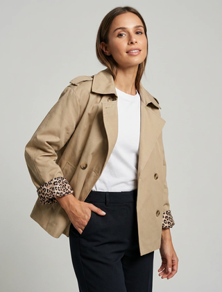 Khaki Leopard Print Trench Coat Women – Chic Casual Layering for Transitional Seasons