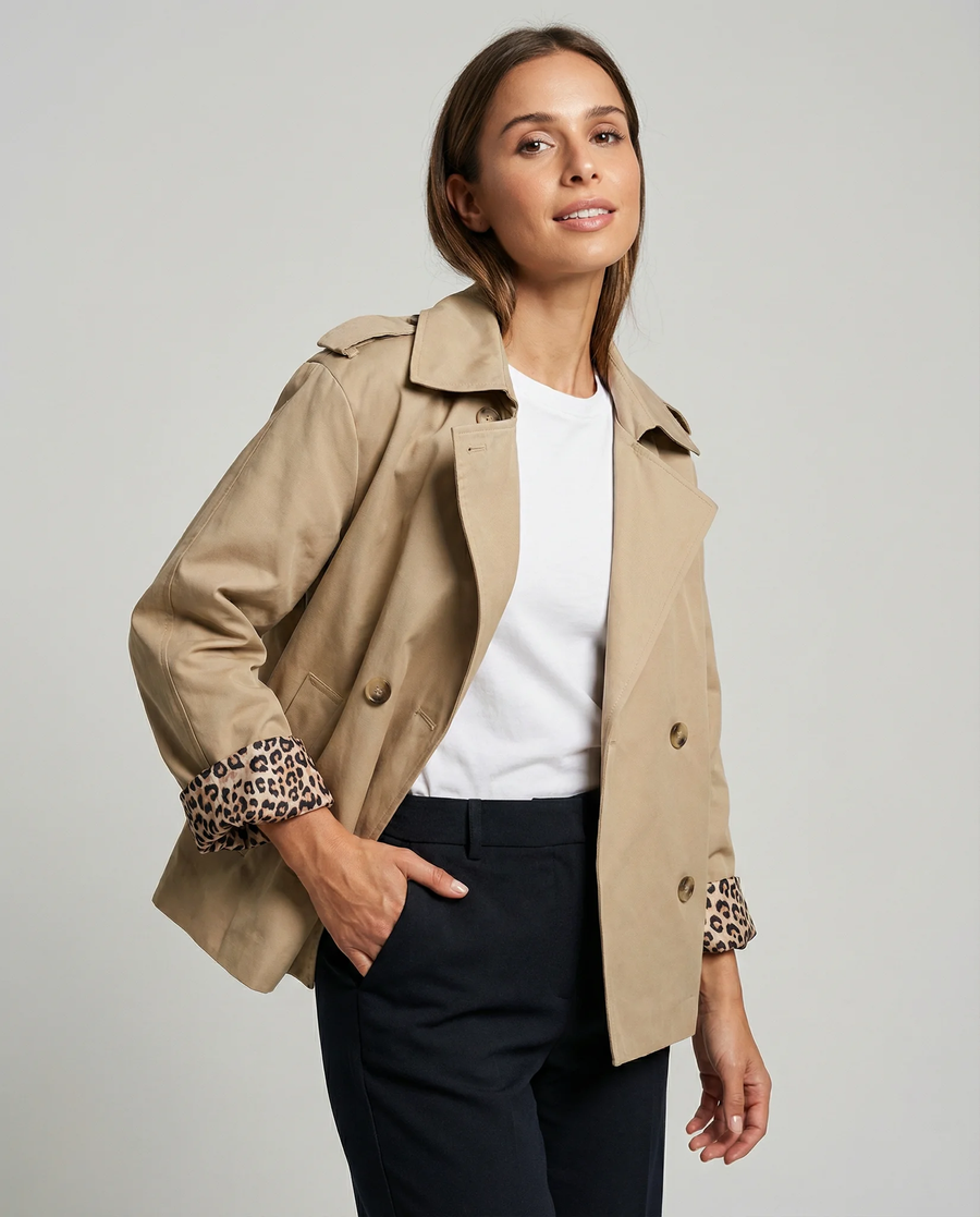 Khaki Leopard Print Trench Coat Women – Chic Casual Layering for Transitional Seasons