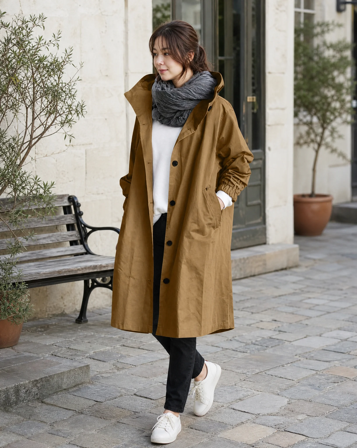 Women's Long Hooded Trench Coat - photo 3