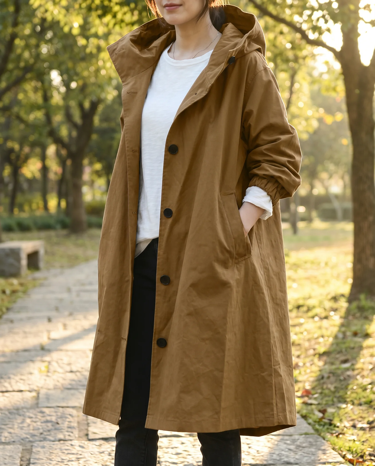 Women's Long Hooded Trench Coat - photo 4