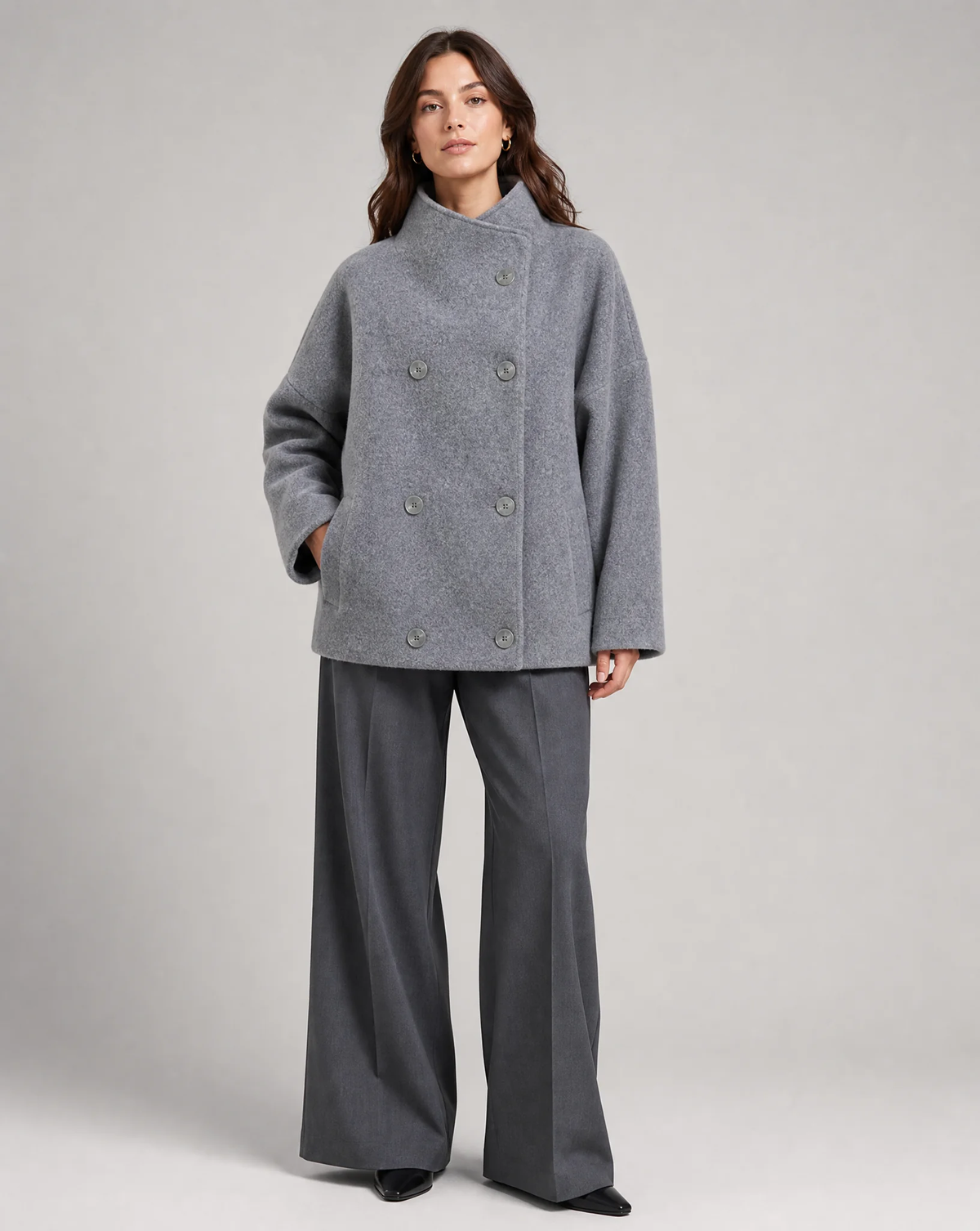 Stand Collar Women's Pea Coat - photo 4