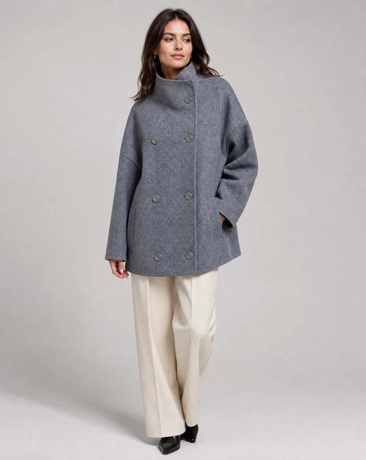 Stand Collar Women's Pea Coat - photo 1