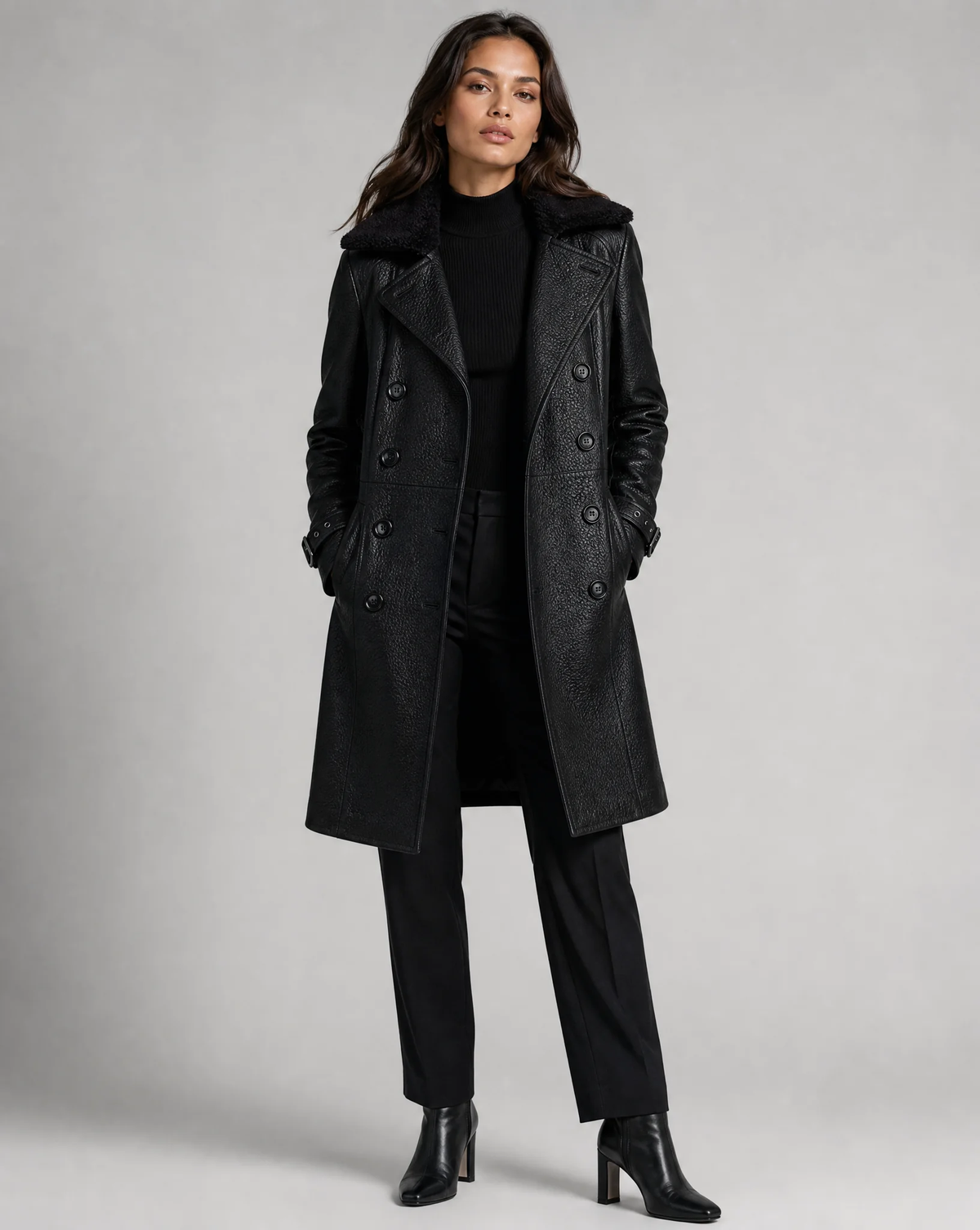 Women's Luxurious Faux Leather Trench Coat - photo 4