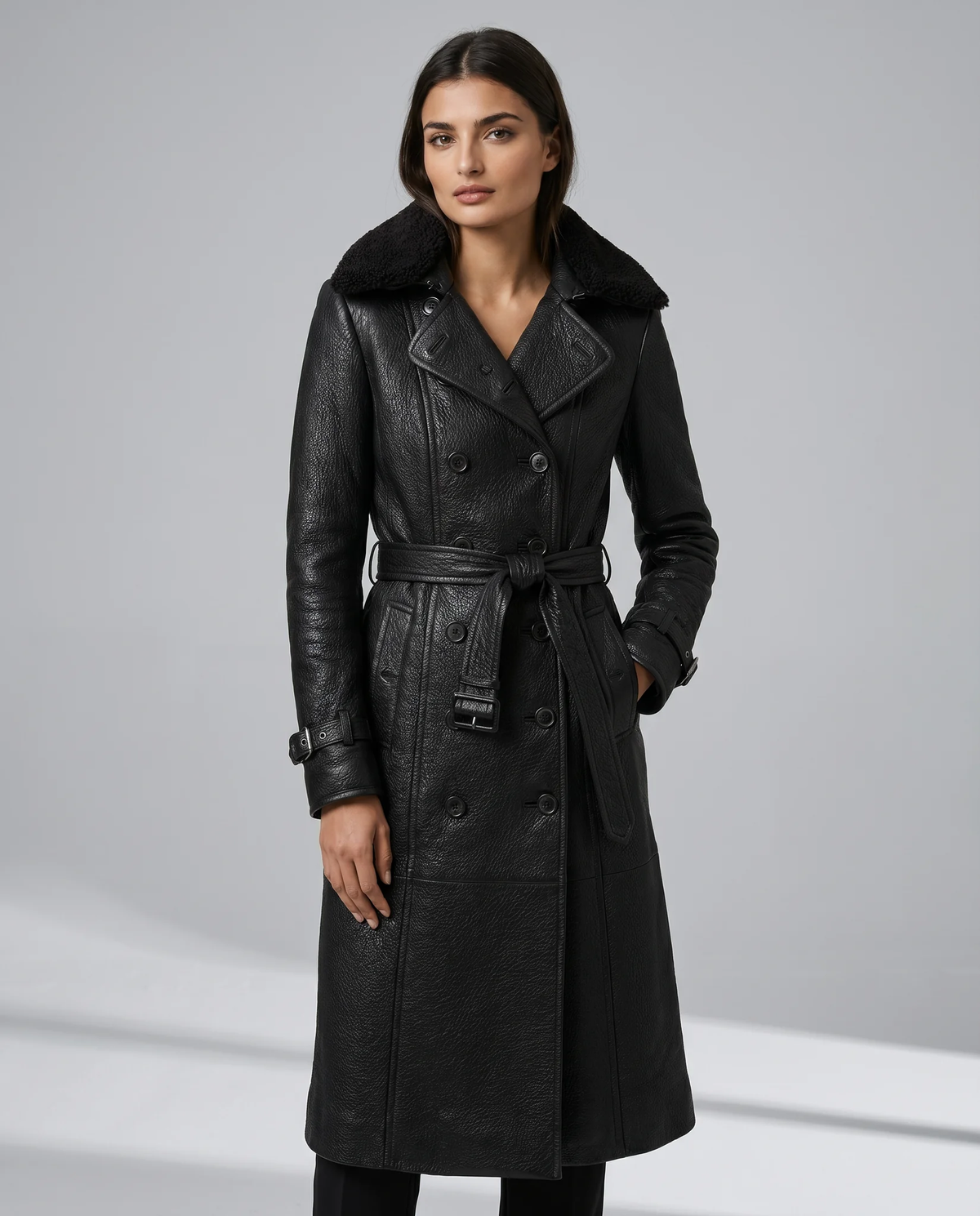 Women's Luxurious Faux Leather Trench Coat - photo 3