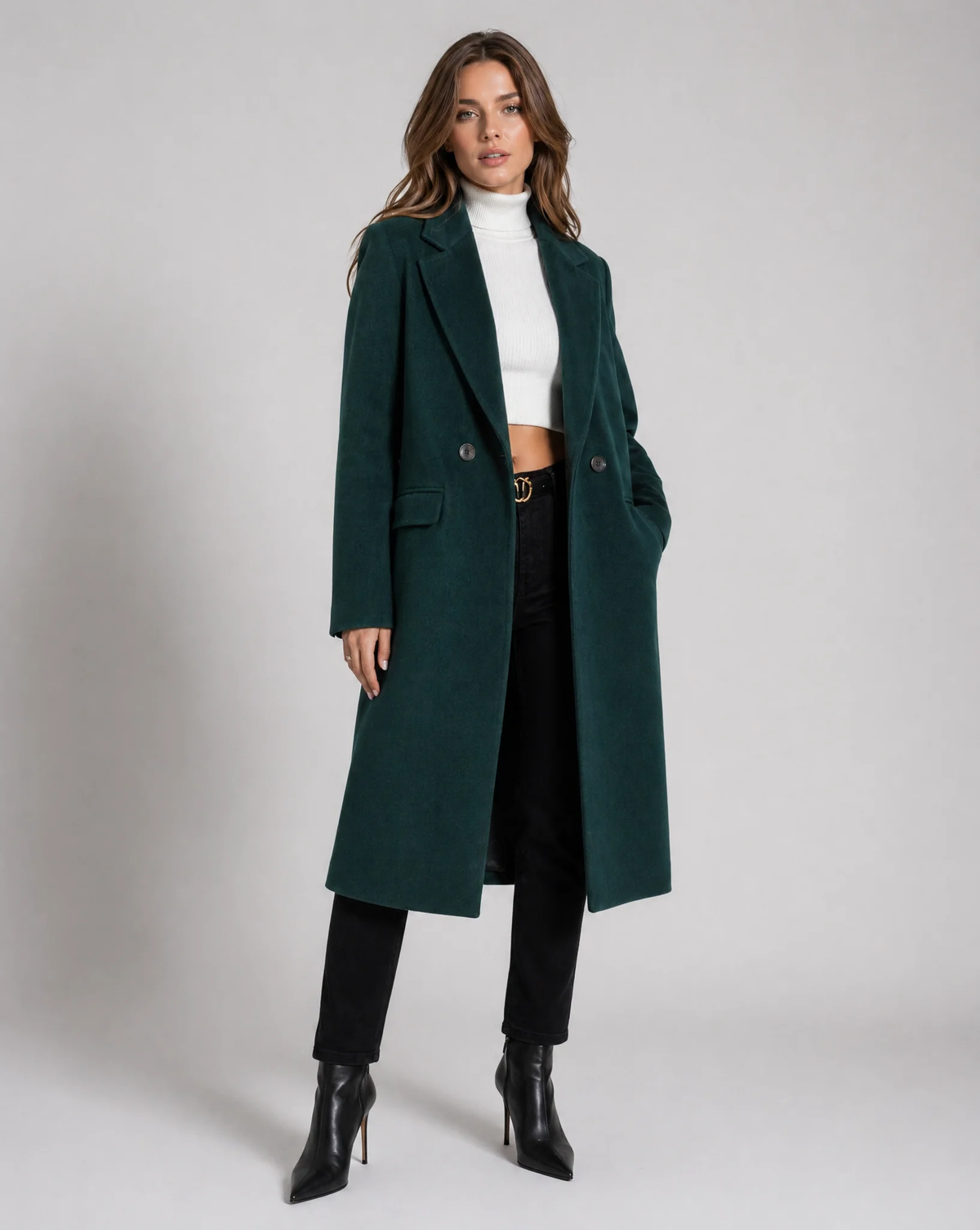 Green Short Classic Single-Breasted Trench Coat for Women