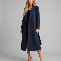 Navy Long Classic Single-Breasted Winter Trench Coat