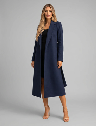 Navy Long Classic Single-Breasted Winter Trench Coat