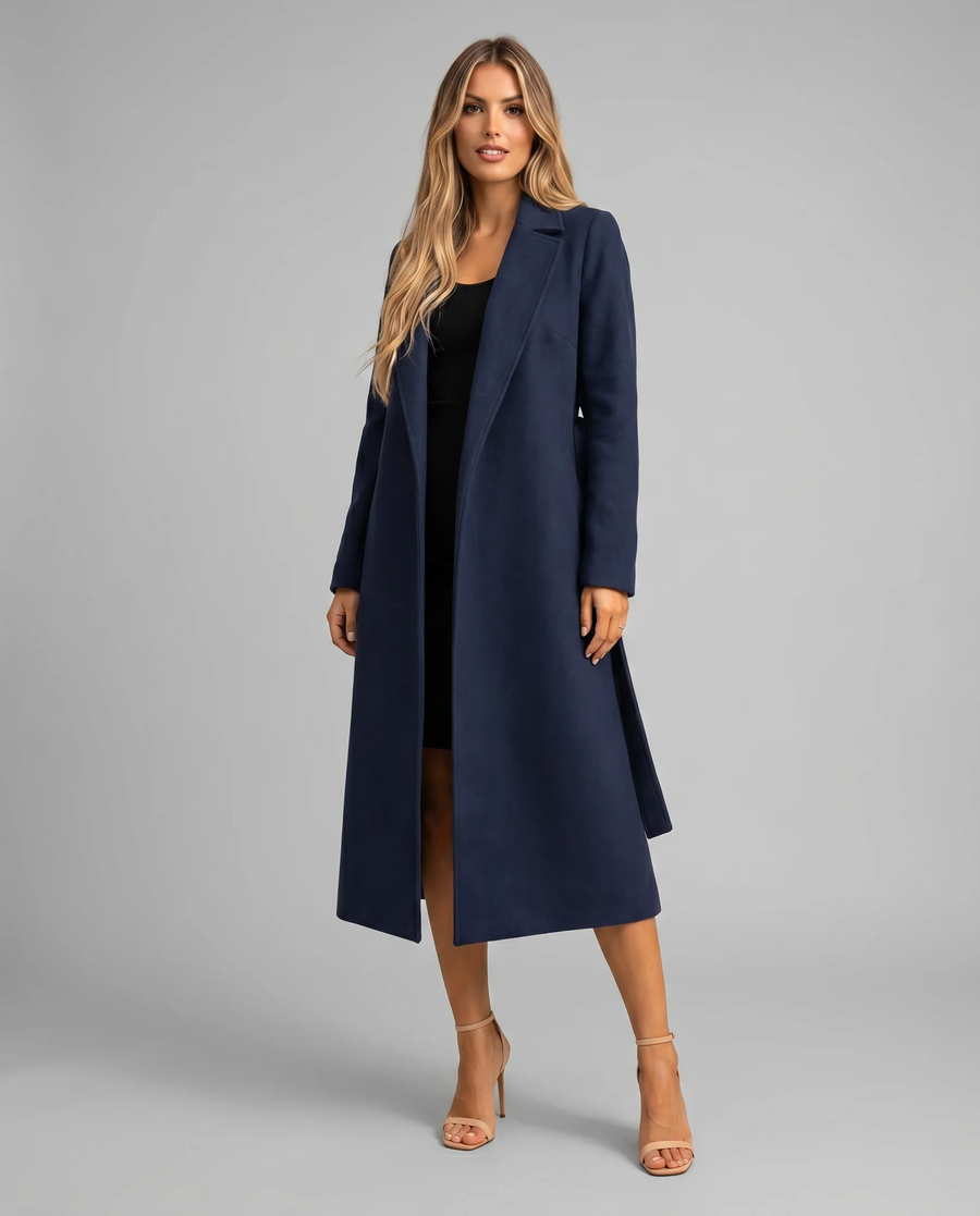 Navy Long Classic Single-Breasted Winter Trench Coat