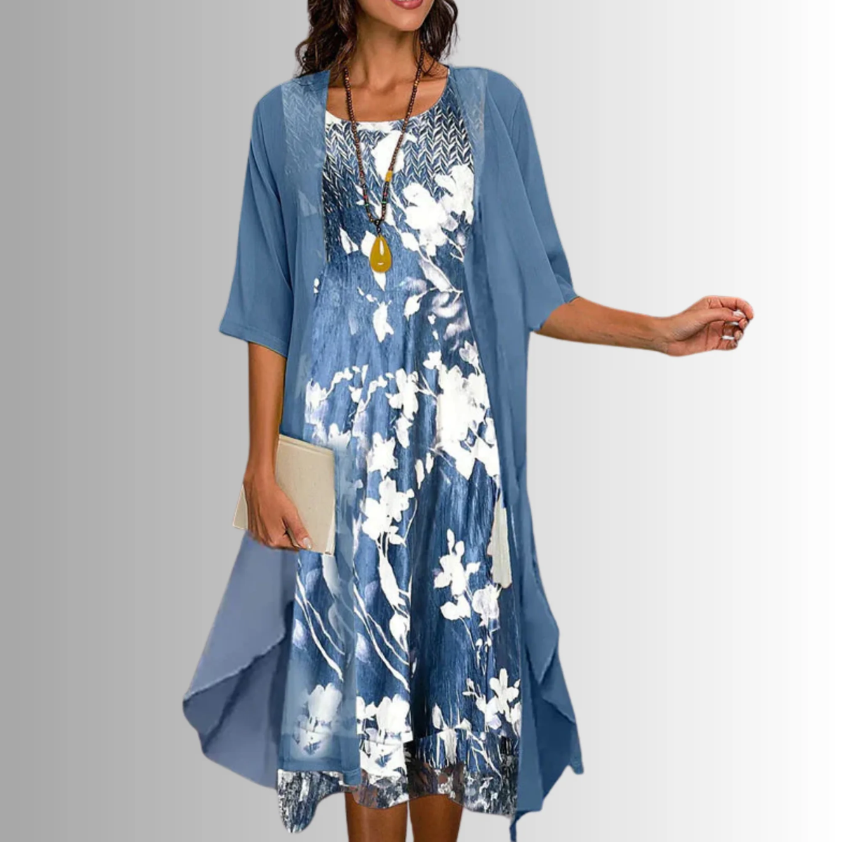 Floral Blue Women's Floral Print Two-Piece Top and Skirt Set