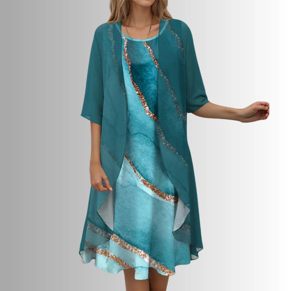 Blue Pattern Women's Floral Print Two-Piece Top and Skirt Set