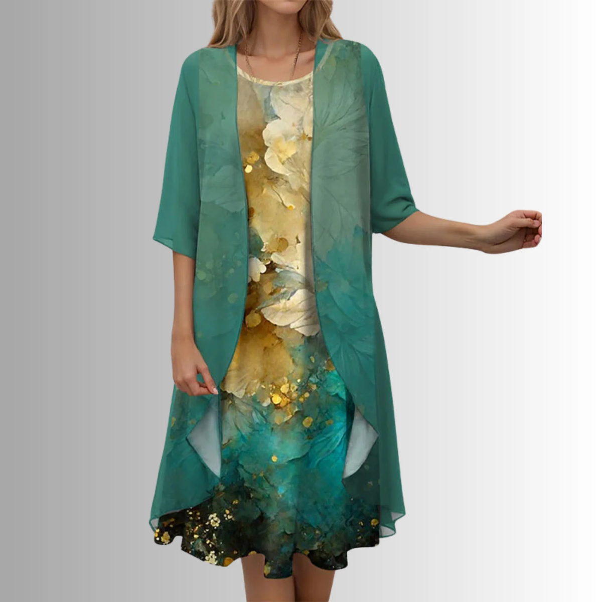 Green Pattern Women's Floral Print Two-Piece Top and Skirt Set