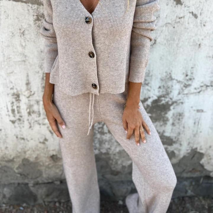 Women's Knit Cardigan and Wide Leg Trouser Two-Piece Set - photo 5