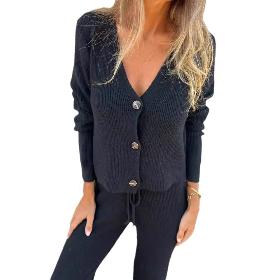 Women's Knit Cardigan and Wide Leg Trouser Two-Piece Set - photo 6