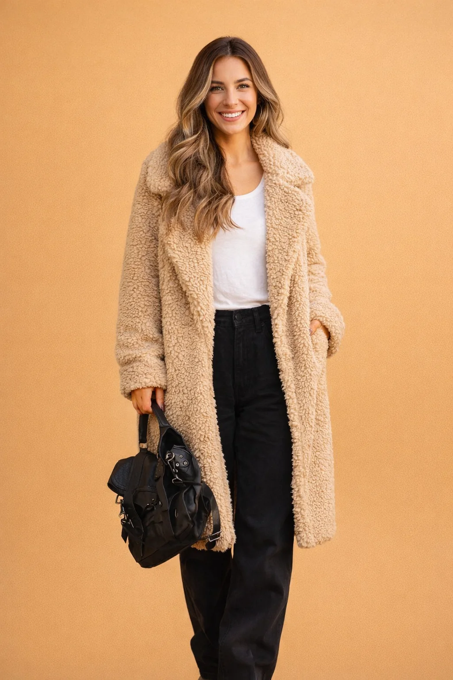 White Relaxed Longline Minimalist Winter Coat for Women