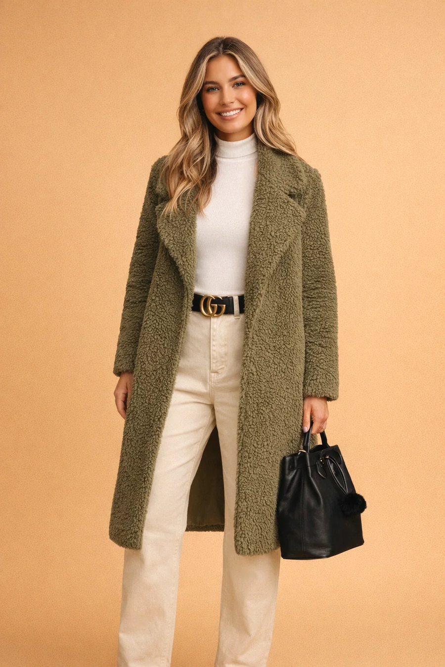 Olive Relaxed Longline Minimalist Winter Coat for Women