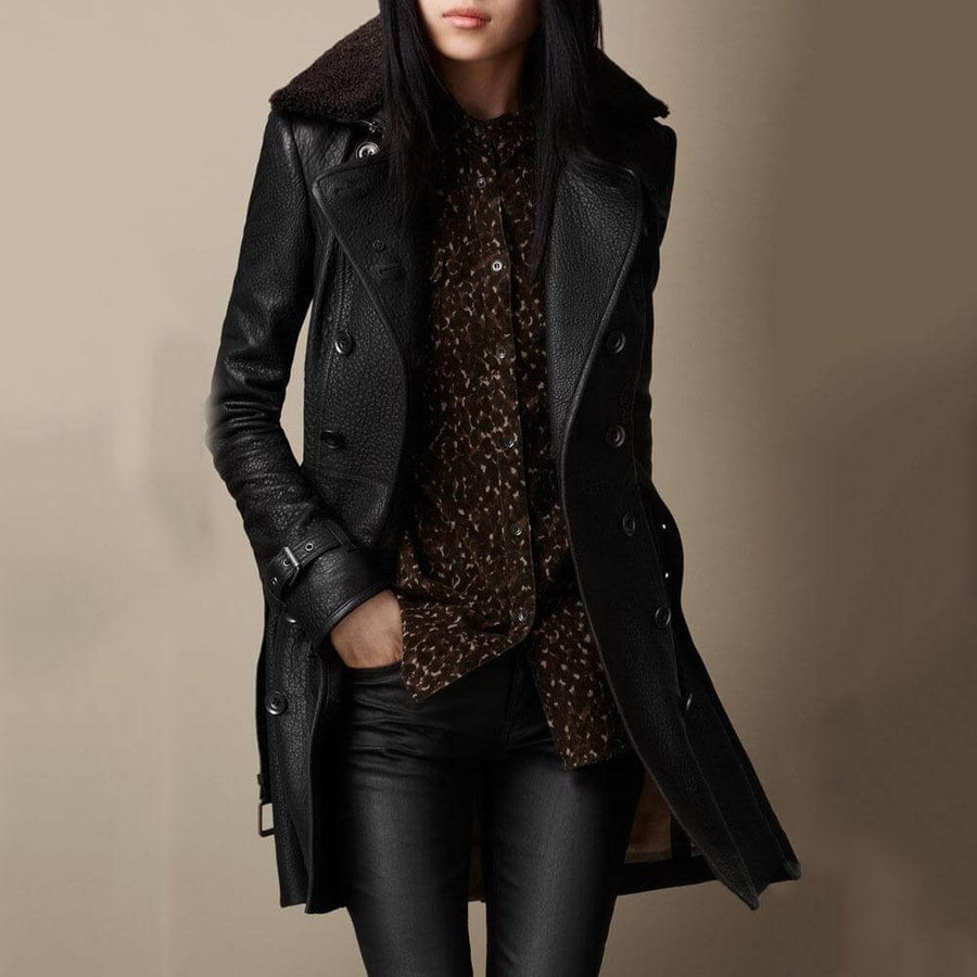 Women's Luxurious Faux Leather Trench Coat - photo 2