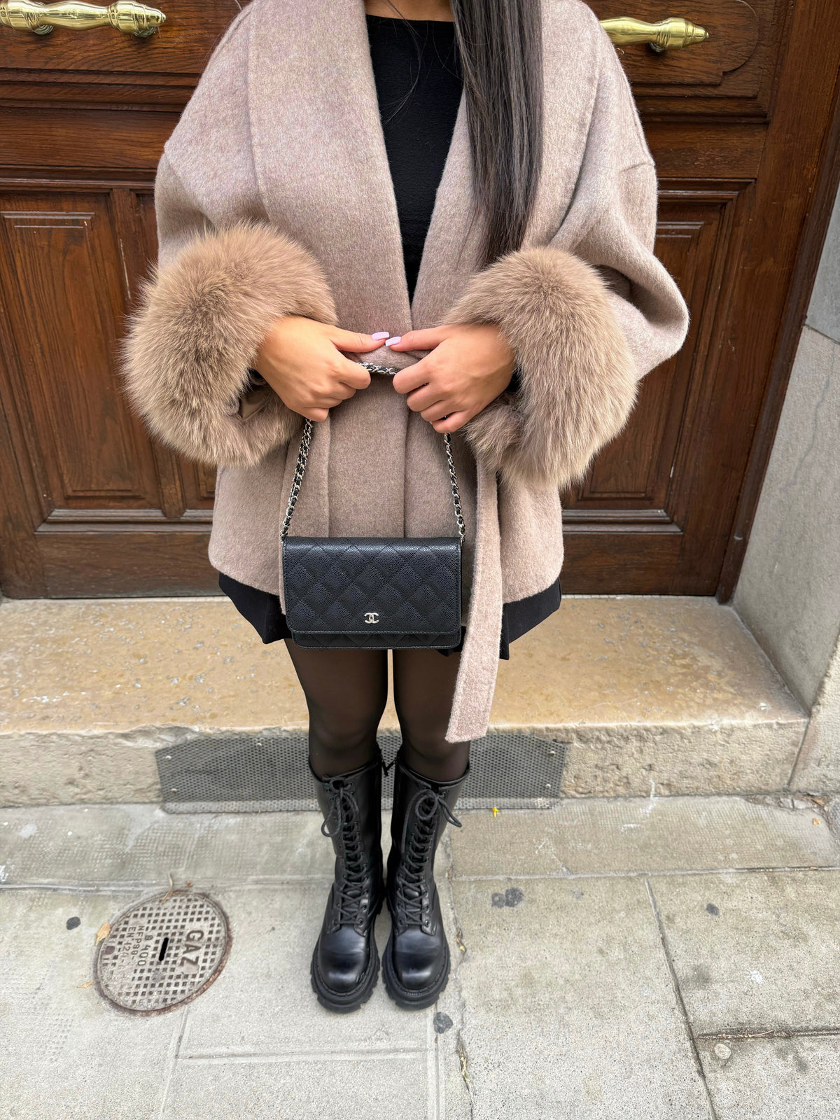 Women's Faux Fur Coat with Waist Tie Belt - photo 2