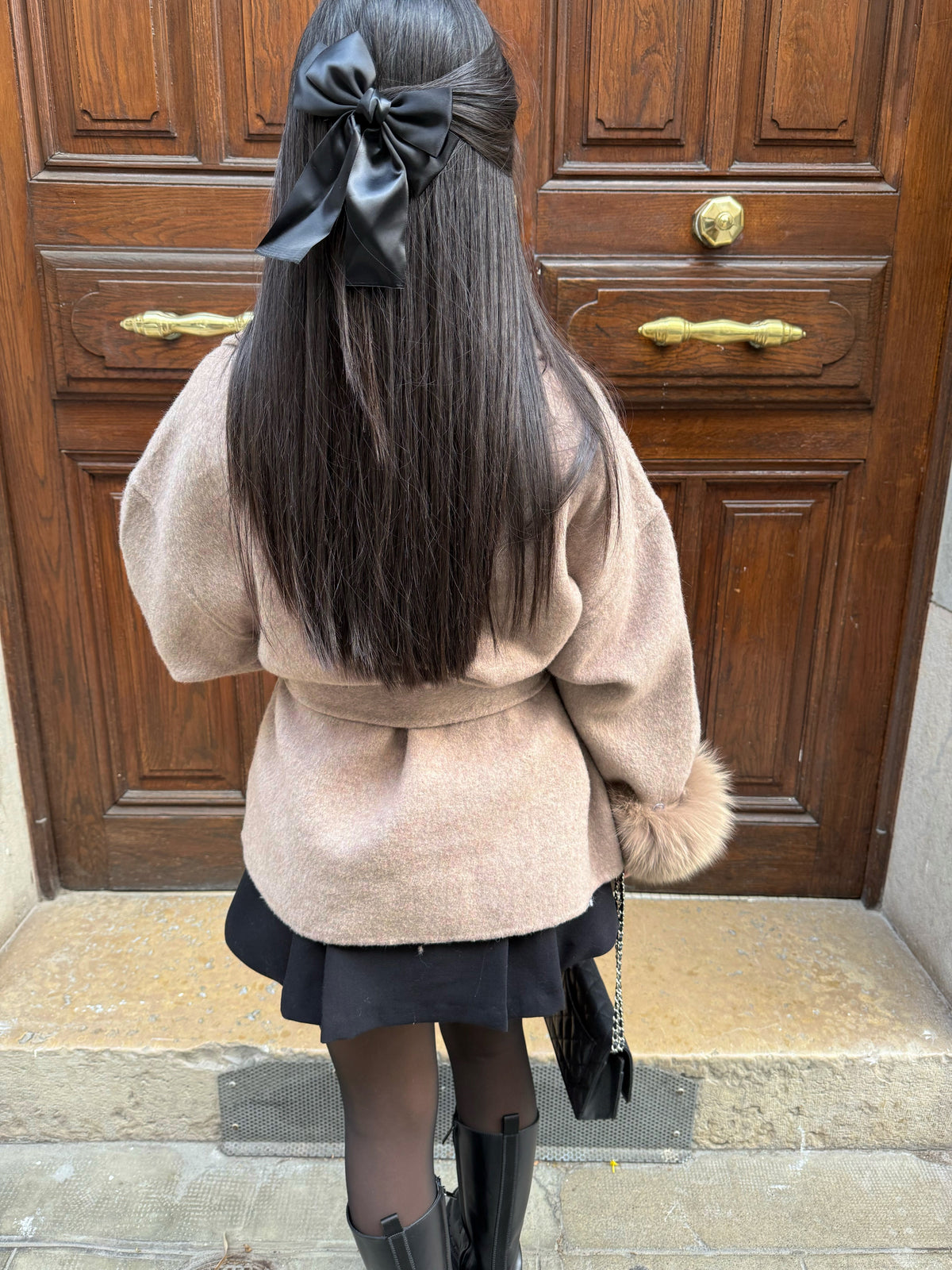 Women's Faux Fur Coat with Waist Tie Belt - photo 4