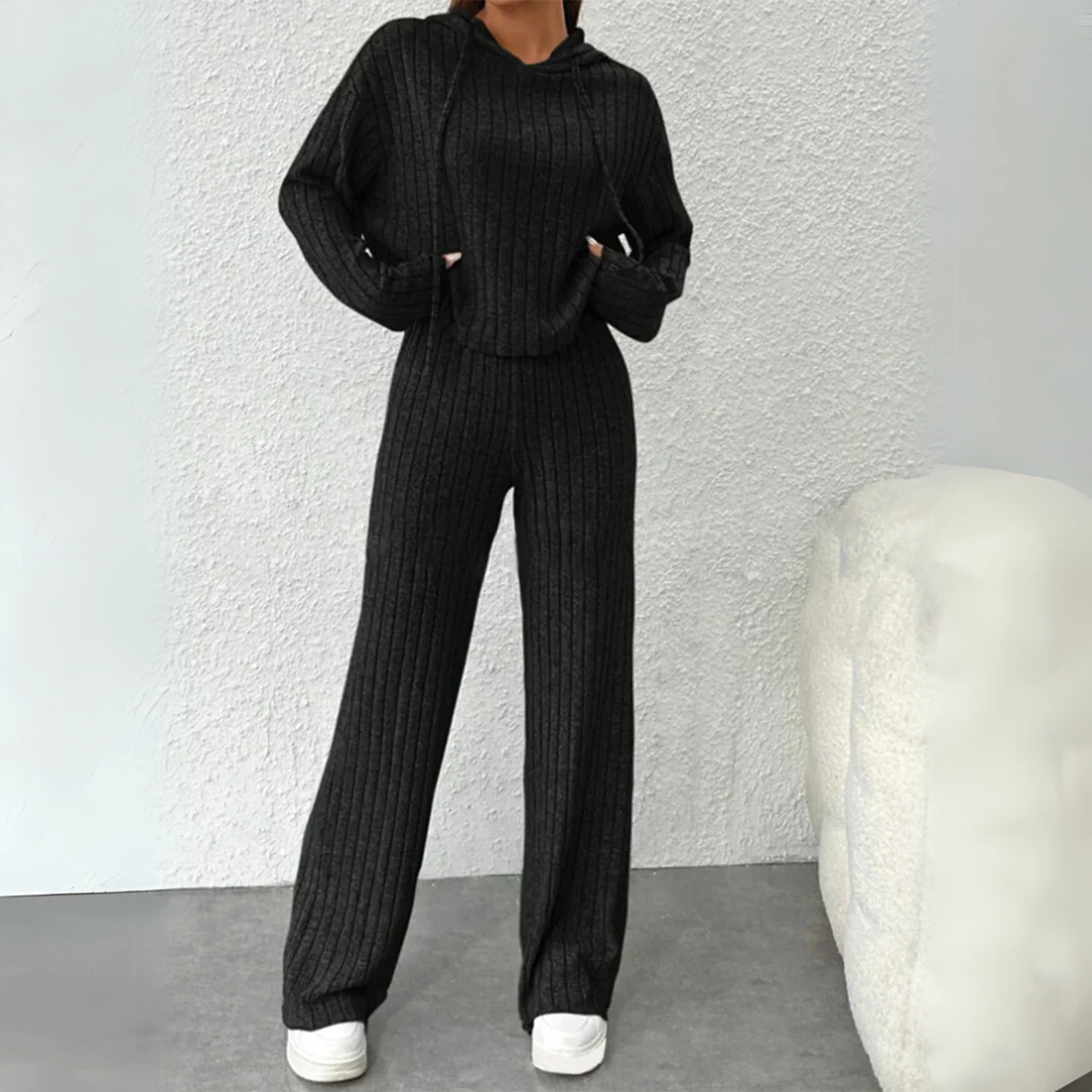 Black Women's Cozy Hooded Sweatshirt and Joggers Two-Piece Set