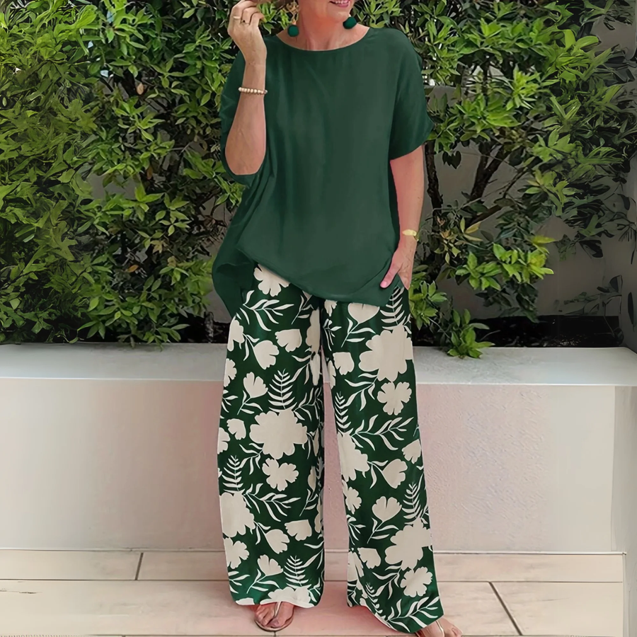 Forest Green Women's Plus Size Long Sleeve Top and Trouser Two-Piece Set