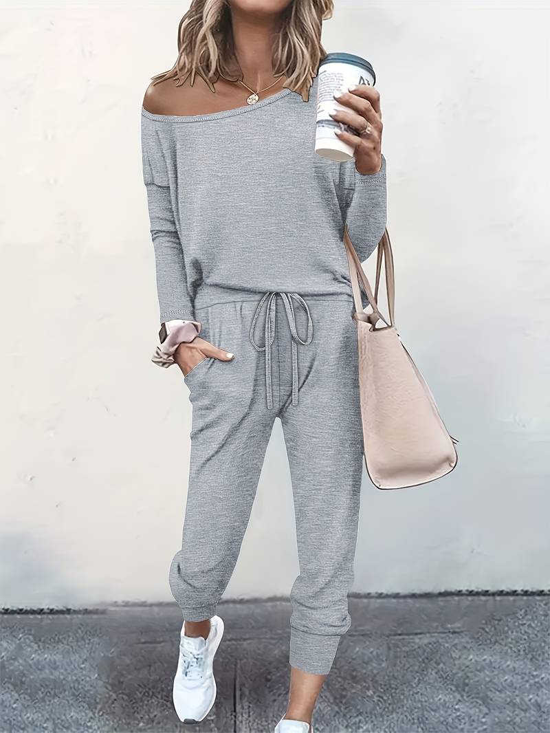 Grey Women's Effortlessly Chic Two-Piece Top and Trouser Set