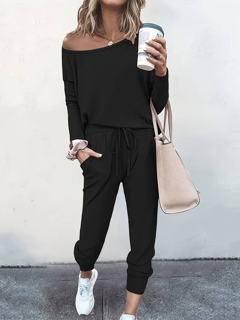 Black Women's Effortlessly Chic Two-Piece Top and Trouser Set