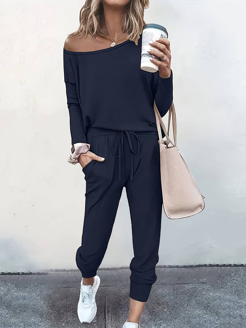 Blue Women's Effortlessly Chic Two-Piece Top and Trouser Set