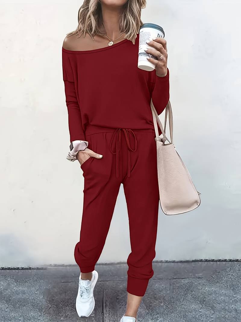 Red Women's Effortlessly Chic Two-Piece Top and Trouser Set