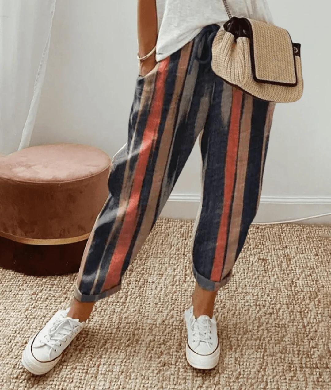 Striped Luna | Retro High-Waist Pants for Women | Casual & Smart