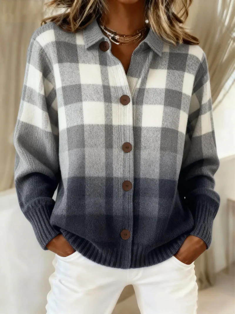 Gray Agnes | Gray Ombre Plaid Button Cardigan
