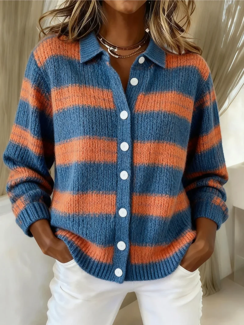 Orange / Blue Livia | Striped Knitted Cardigan
