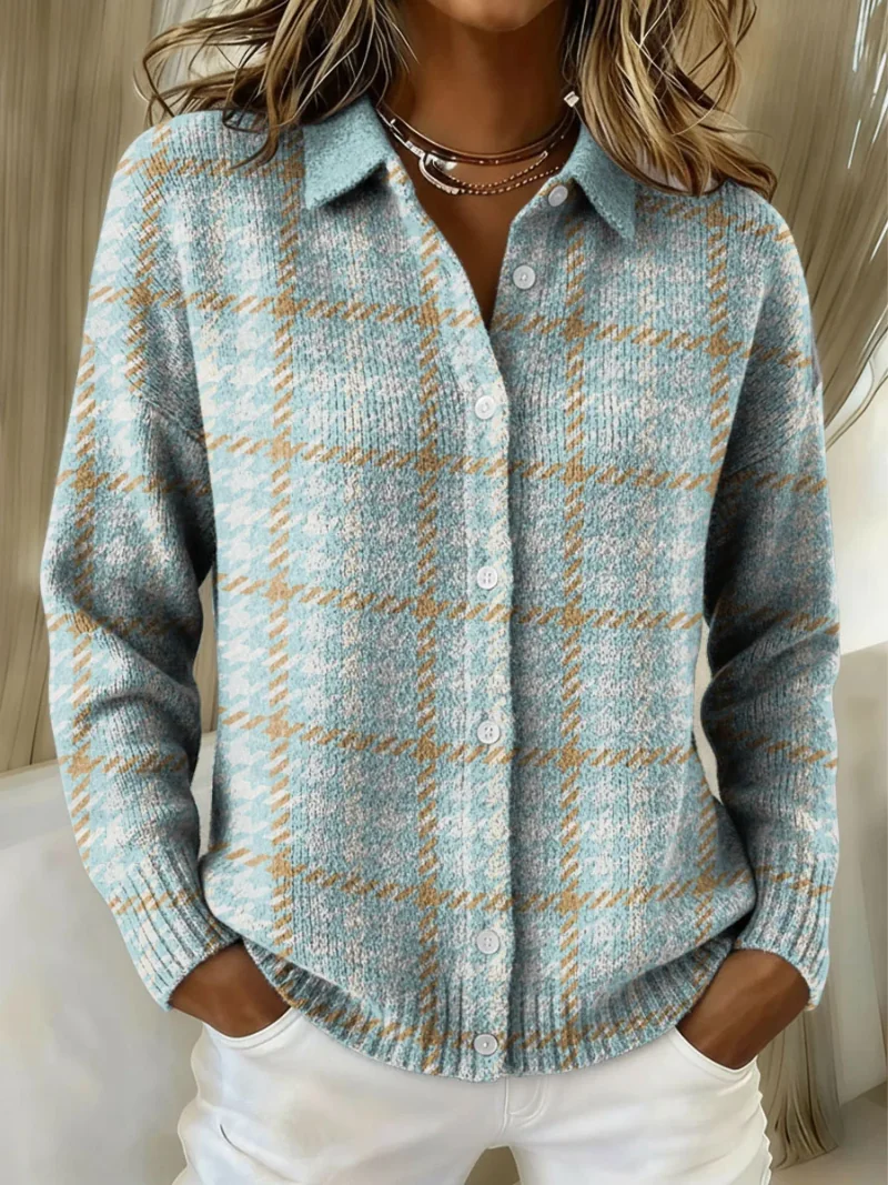 Sky Blue Clara | Sky Plaid Button Knit