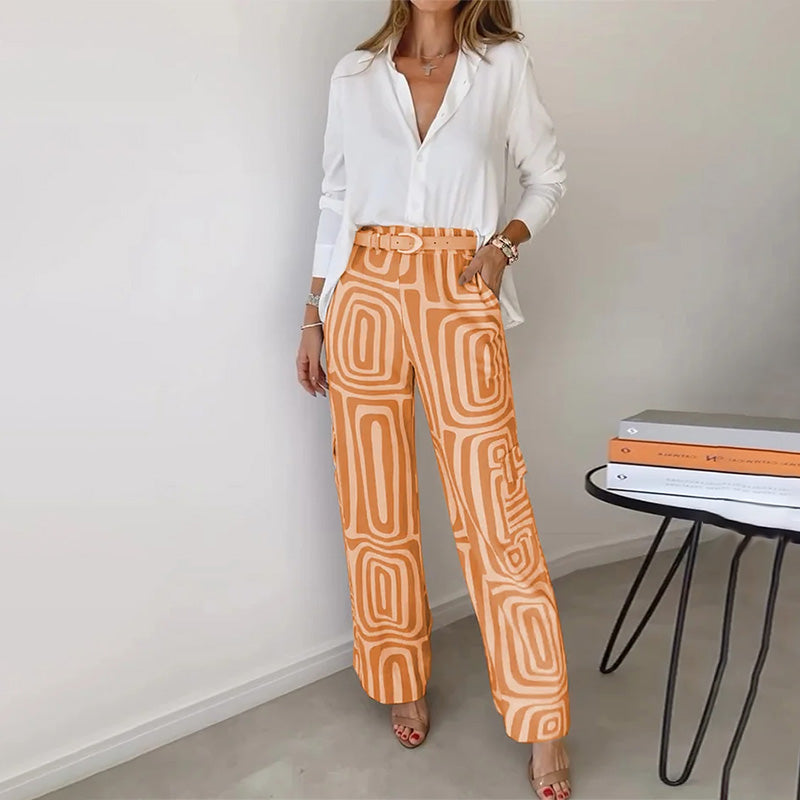 Orange Women's Sophisticated Two-Piece Top and Trouser Coordinated Set