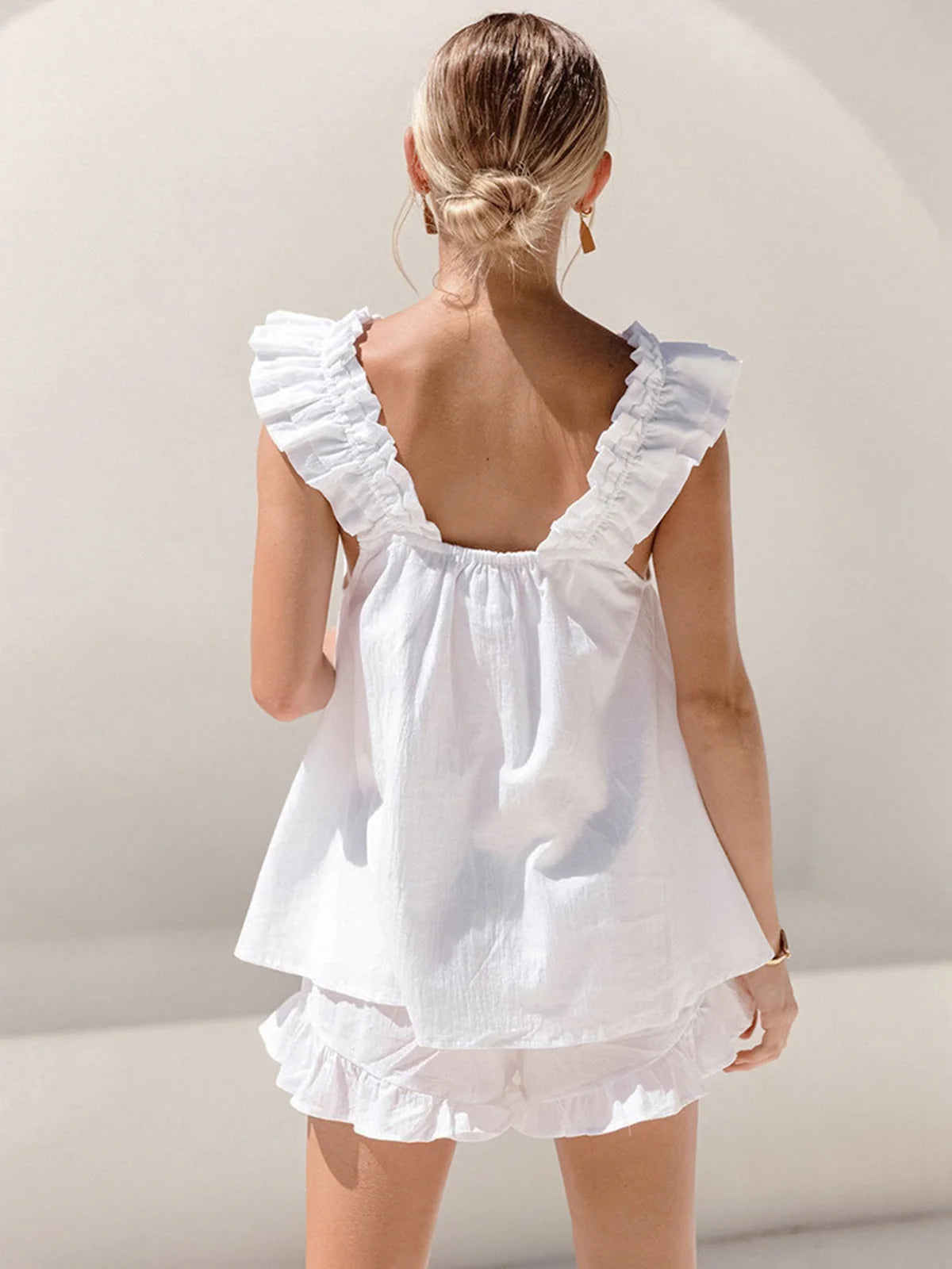 Ruffle Linen Blend Shorts Set - photo 4