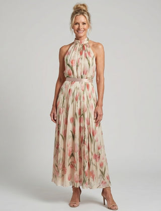 Floral Aurelle | Halter Neck Floral Midi Dress