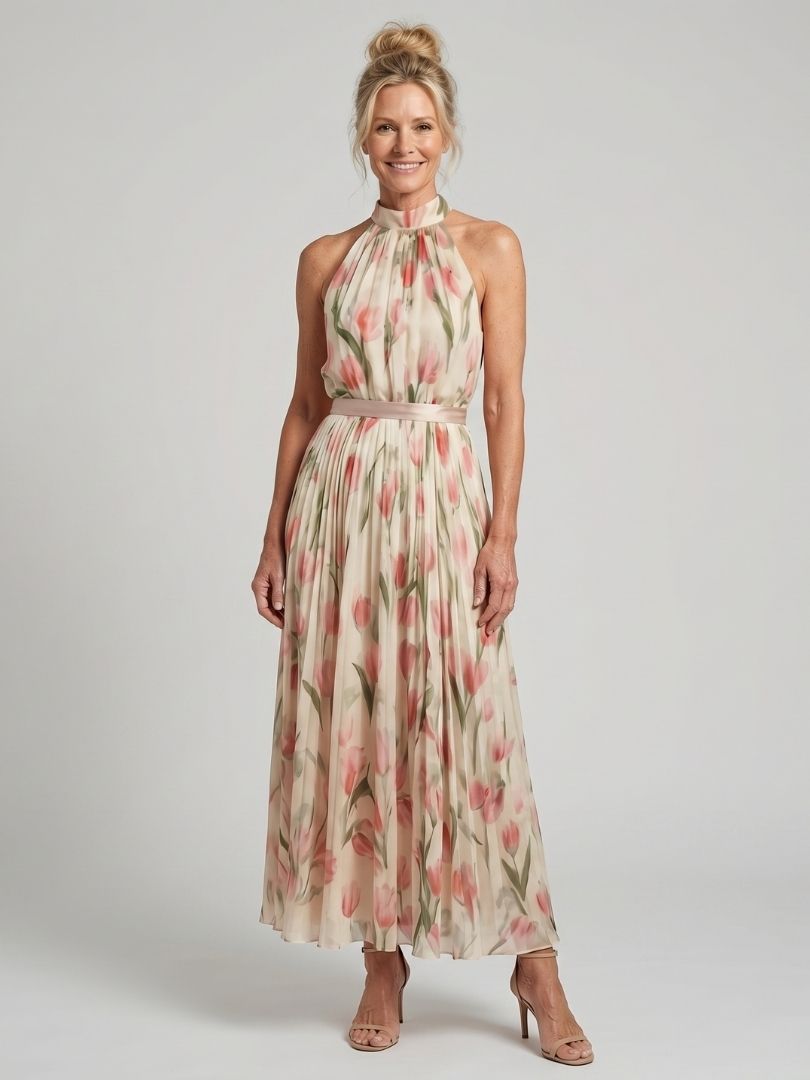 Floral Aurelle | Halter Neck Floral Midi Dress