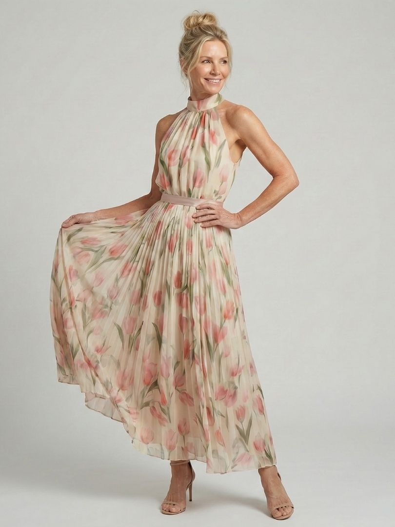Aurelle | Halter Neck Floral Midi Dress - photo 2