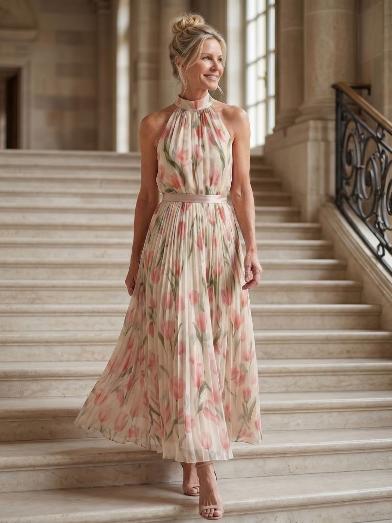 Aurelle | Halter Neck Floral Midi Dress - photo 6