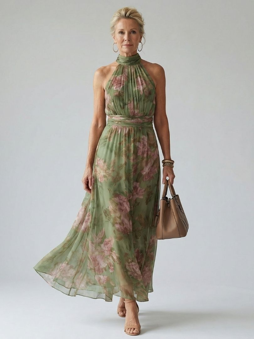 Sage Green Mirelle | Gathered Halter Midi Dress