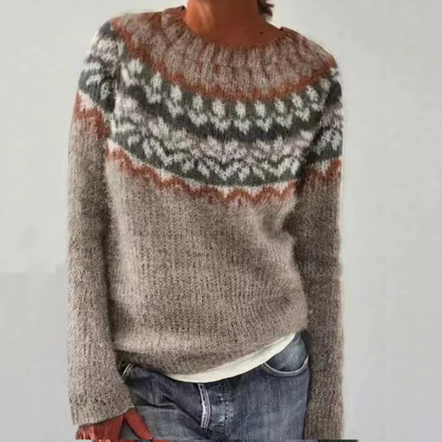 Brown/Floral Chloe™ - Retro Cozy Sweater